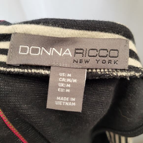 Donna Ricco Sheath Dress Striped Black and Tan w/ Pink Back Zip, M - Picture 8 of 8